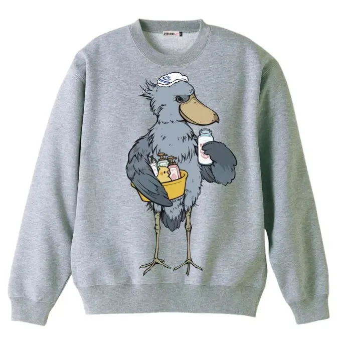 どでかプリントトレーナー|ハシビロコウ 牛乳飲もう